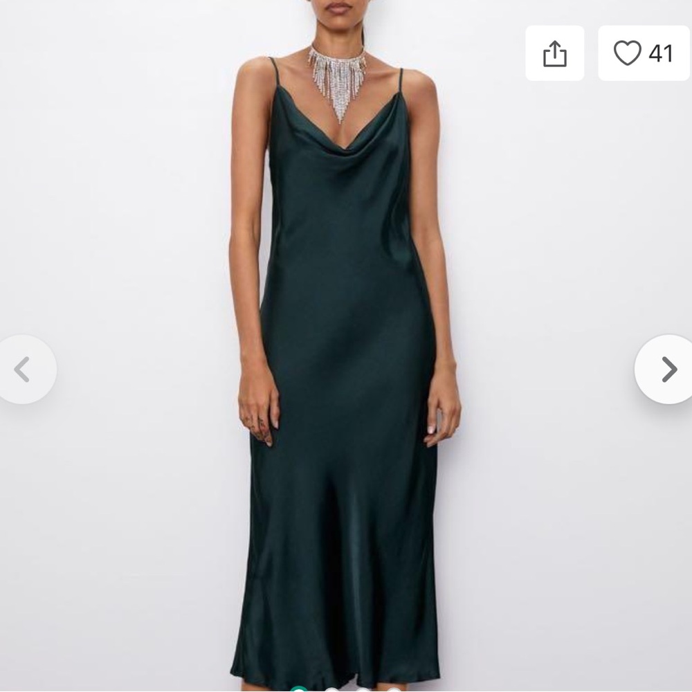 Zara emerald green cowl neck slip dress